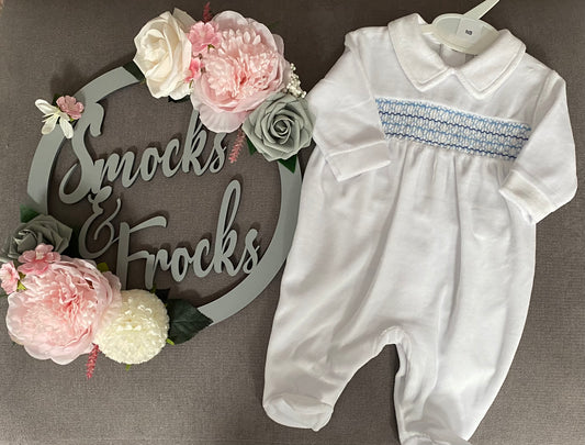 Boys Smocked Velour Babygrow - LBS23/104