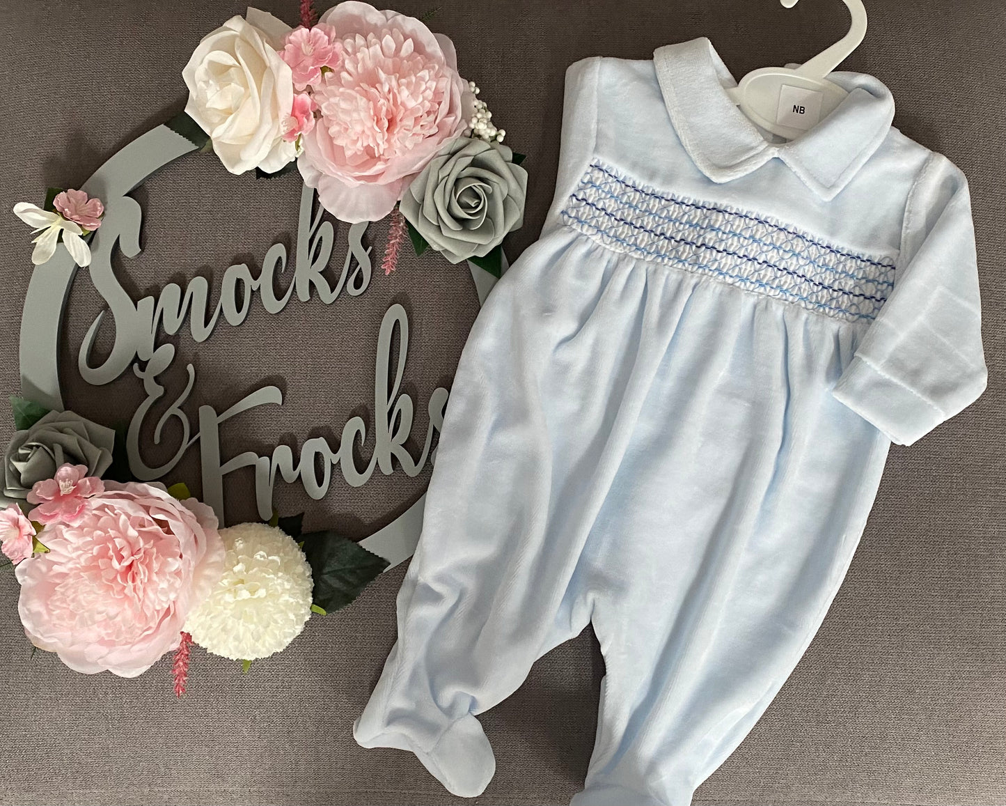 Boys Smocked Velour Babygrow - LBS23/104