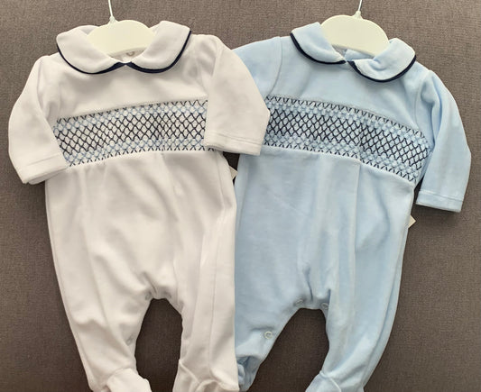 Boys Velour Smocked Babygrow - SG68-V
