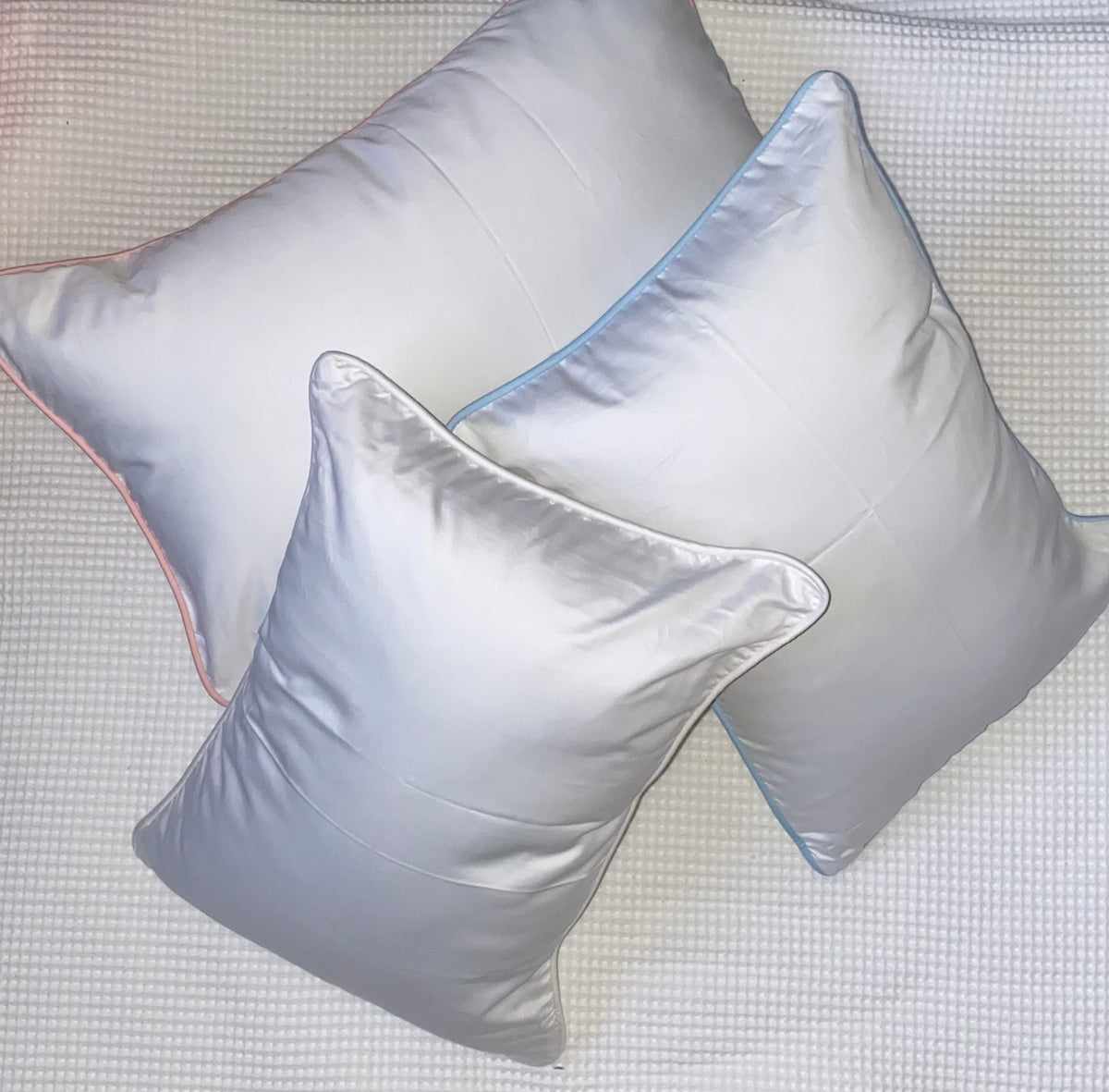 White Cotton Pillow with Coloured Piping Edge - 3 Colours