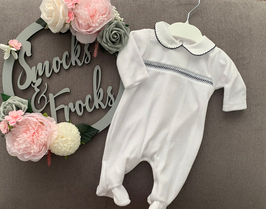Boys Velour Smocked Babygrow - SG127