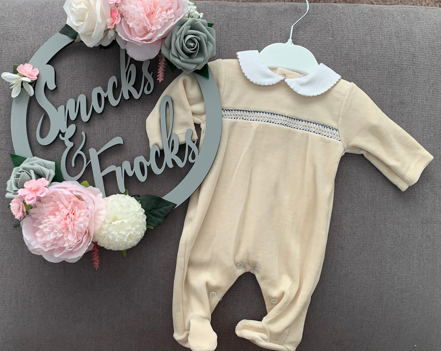 Boys Velour Smocked Babygrow - SG127