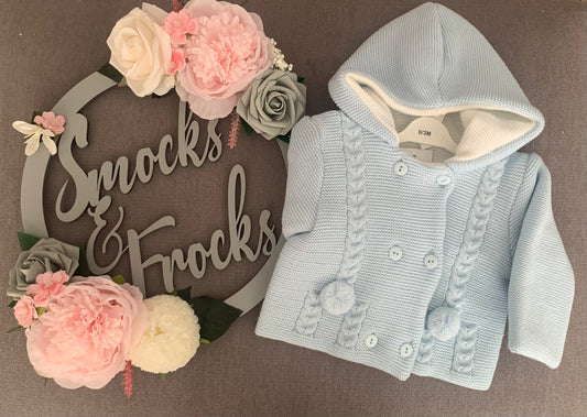 Boys Knitted Hooded Jacket with Pom Pom Detail - W23120