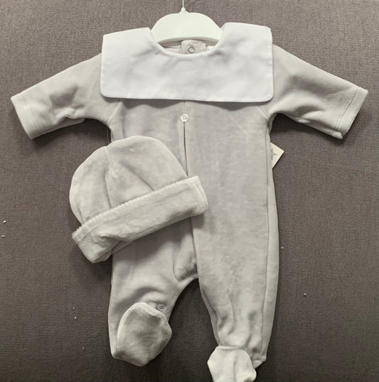 Velour Babygrow and Matching Hat - SG125V - 3 Colours