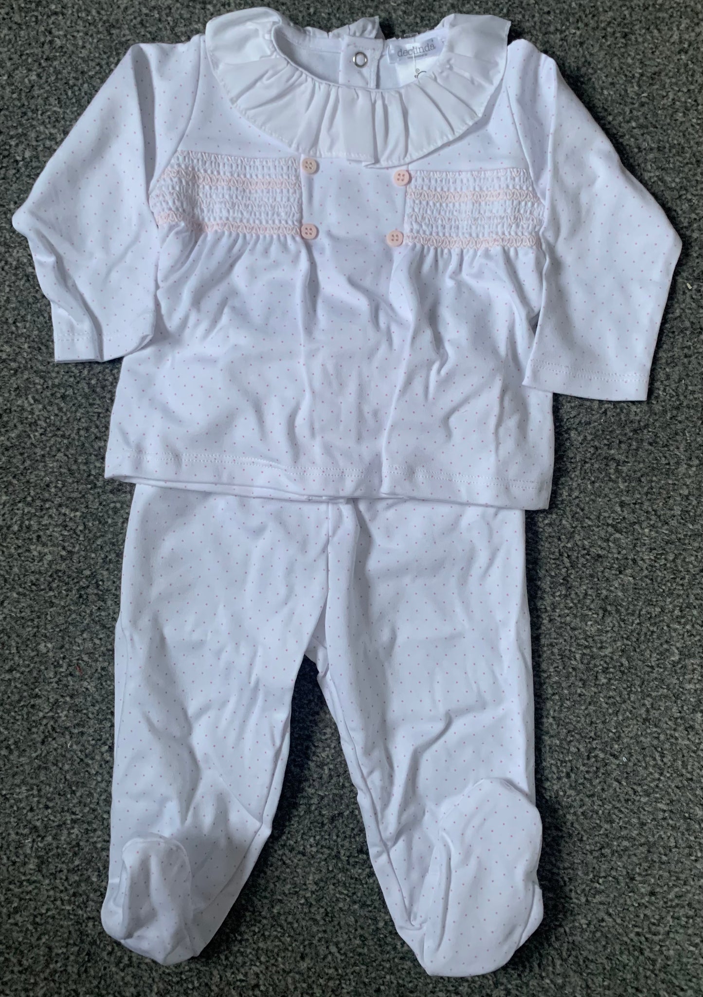 White and Pink Smock 2 Piece Cotton Set - DB121604