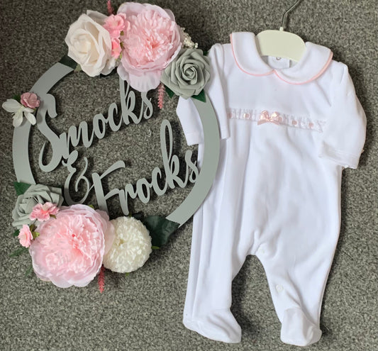 Velour Babygrow with Bow Detail - SG145