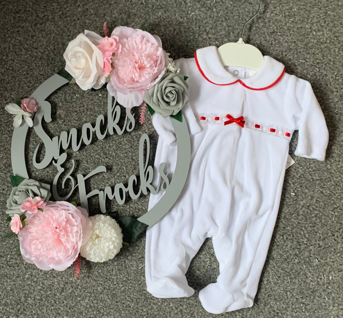 Velour Babygrow with Bow Detail - SG145