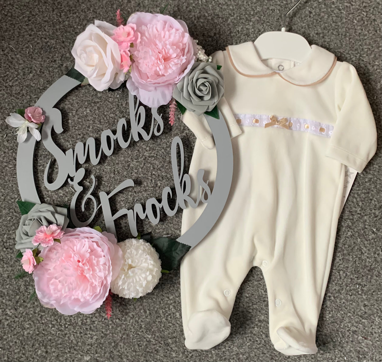 Velour Babygrow with Bow Detail - SG145