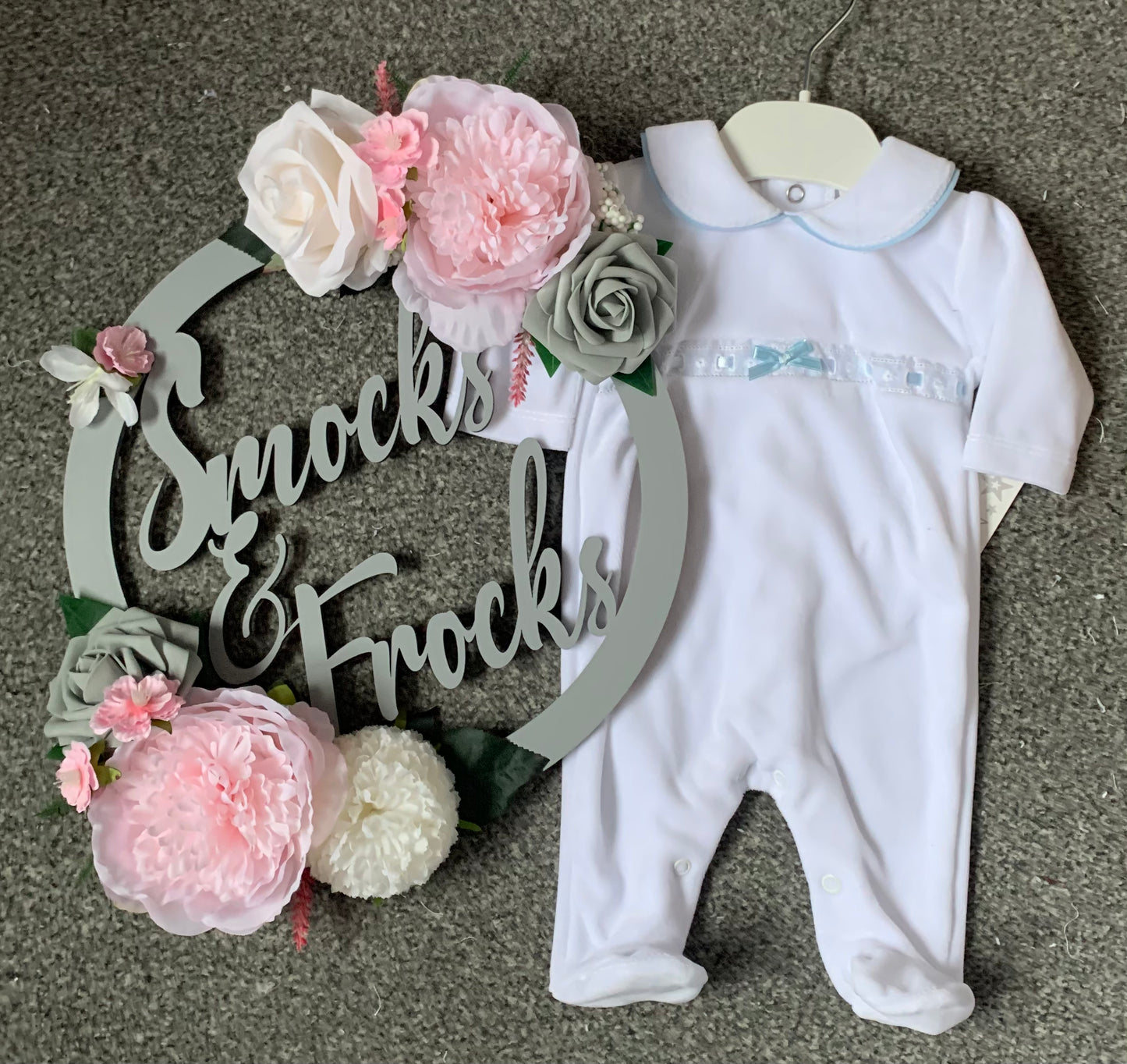 Velour Babygrow with Bow Detail - SG145