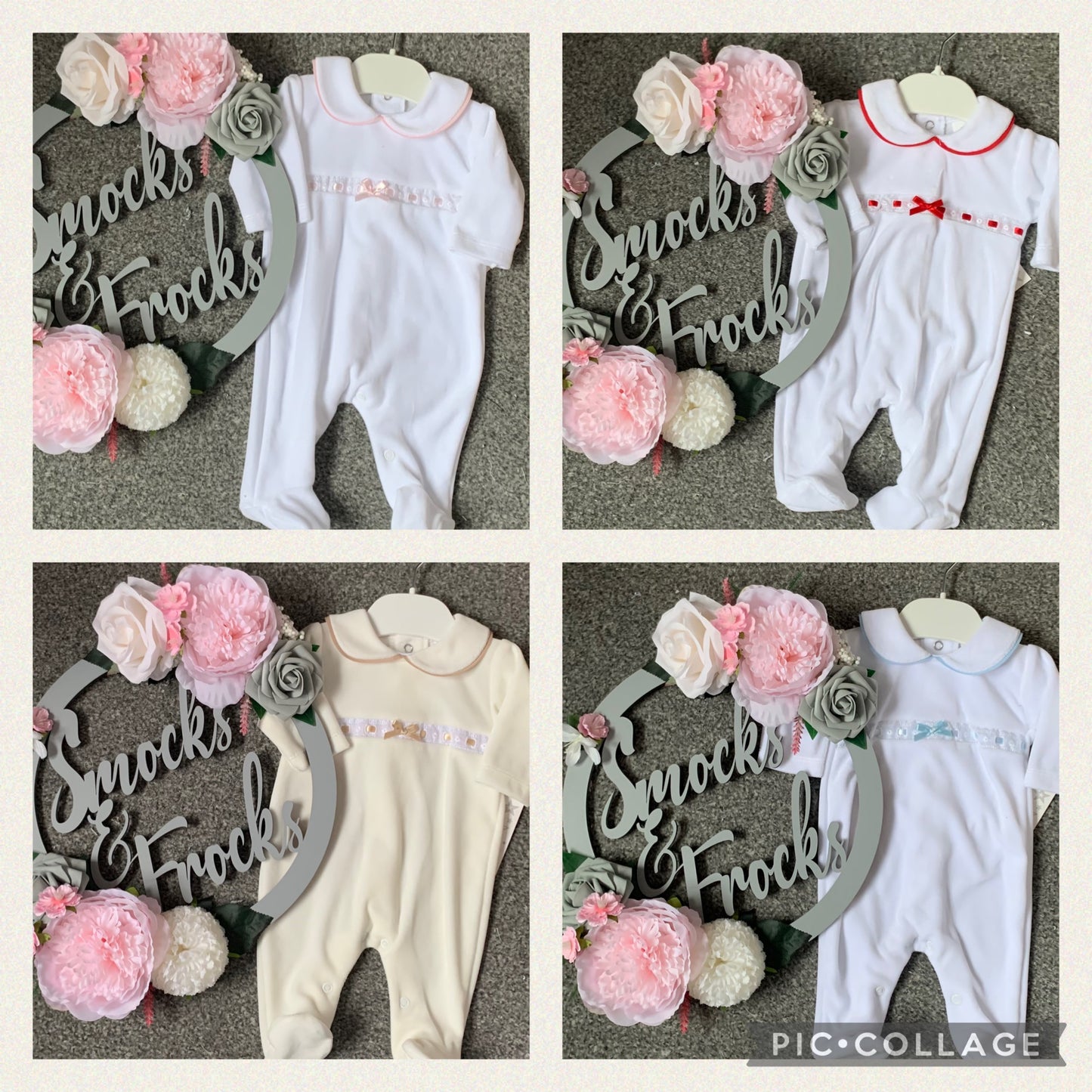 Velour Babygrow with Bow Detail - SG145