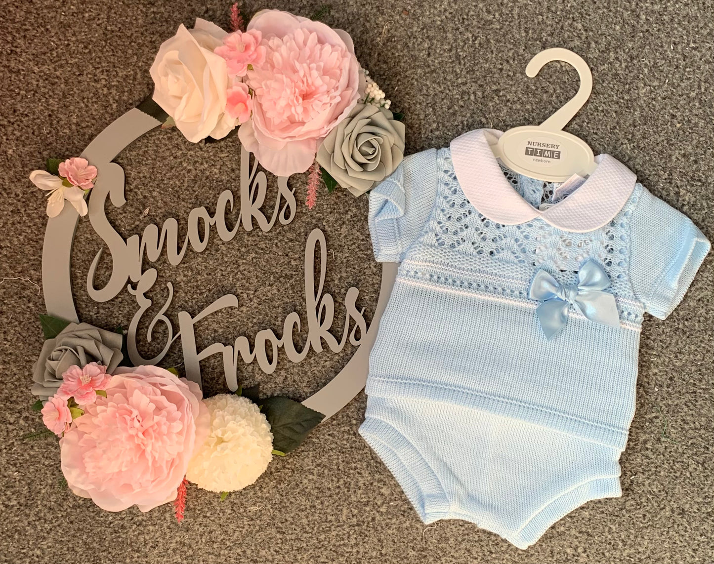 Boys Baby Blue 2 Piece Set with Bow Detail - BW-10-043