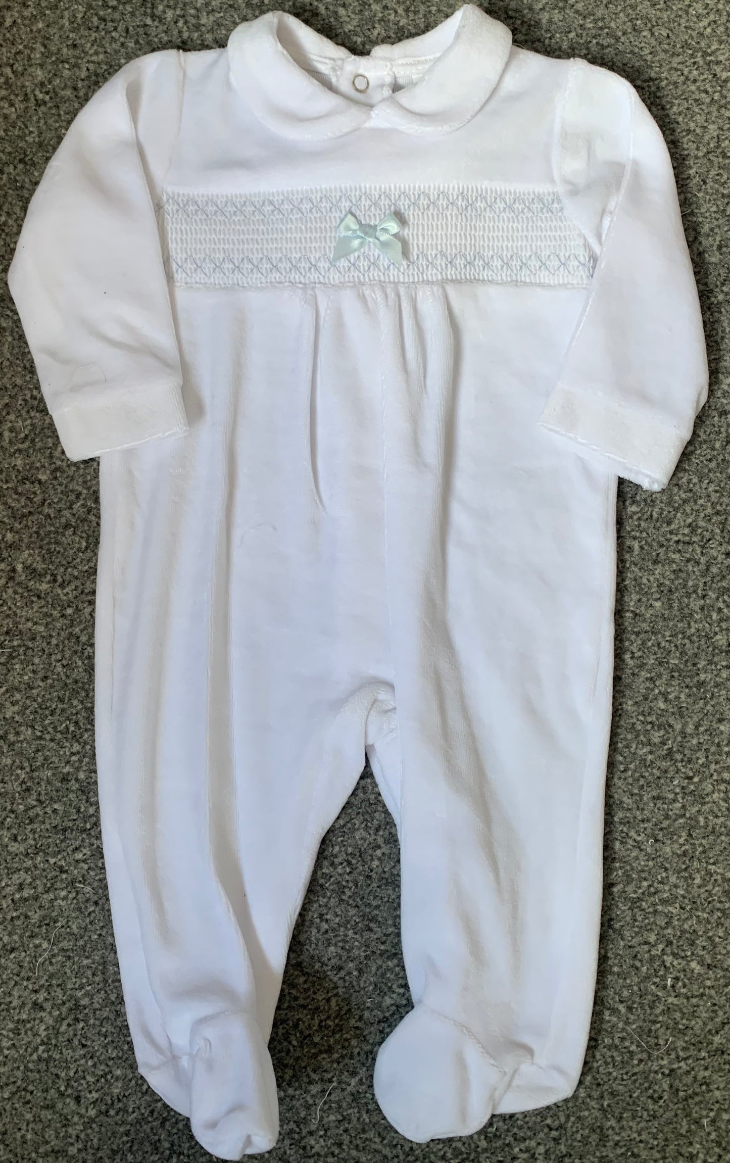 Velour Babygrow with Smock and Bow Detail - 1000