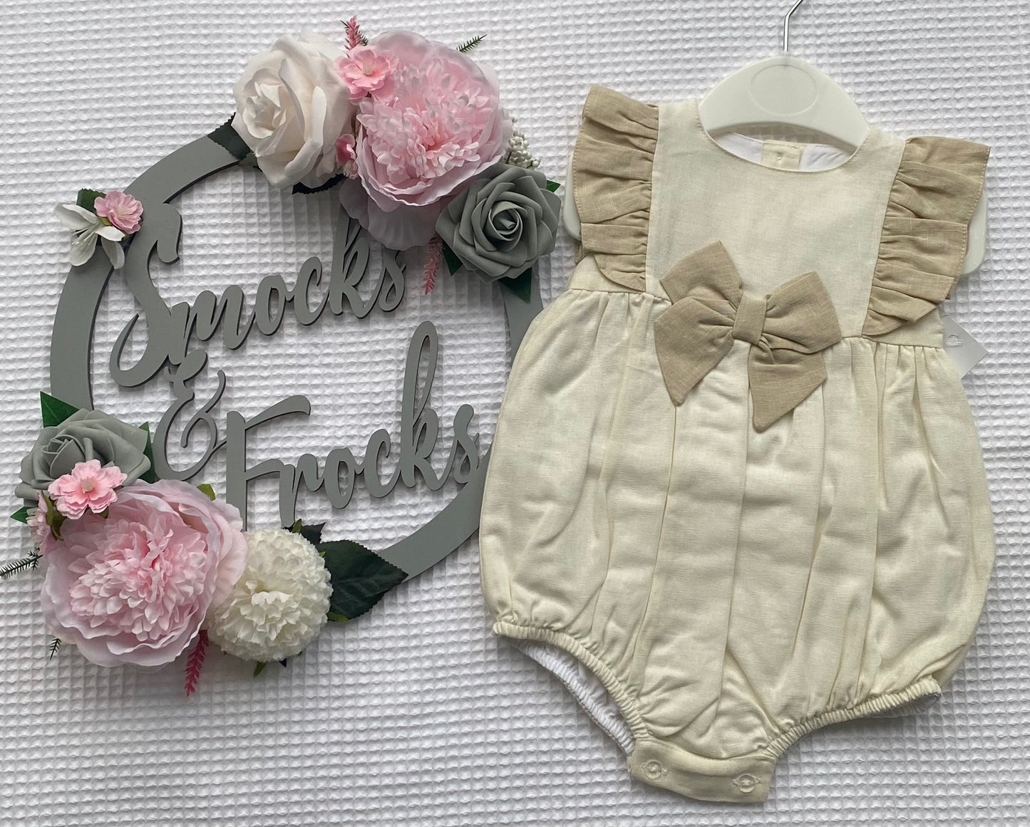 Girls Cream and Tan Romper with Bow Detail - TC100
