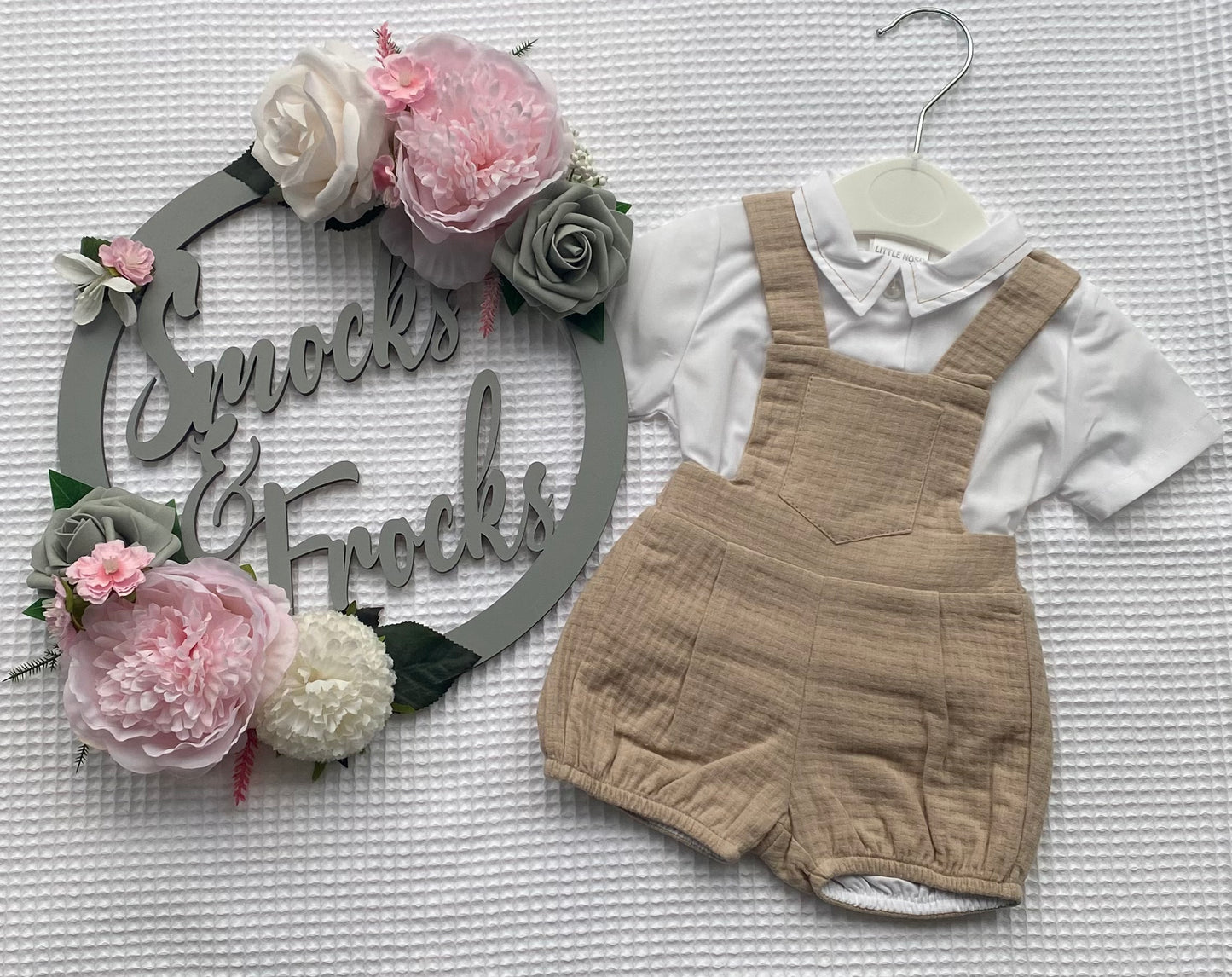 Boys Tan and Cream Short Dungaree Set - TC104