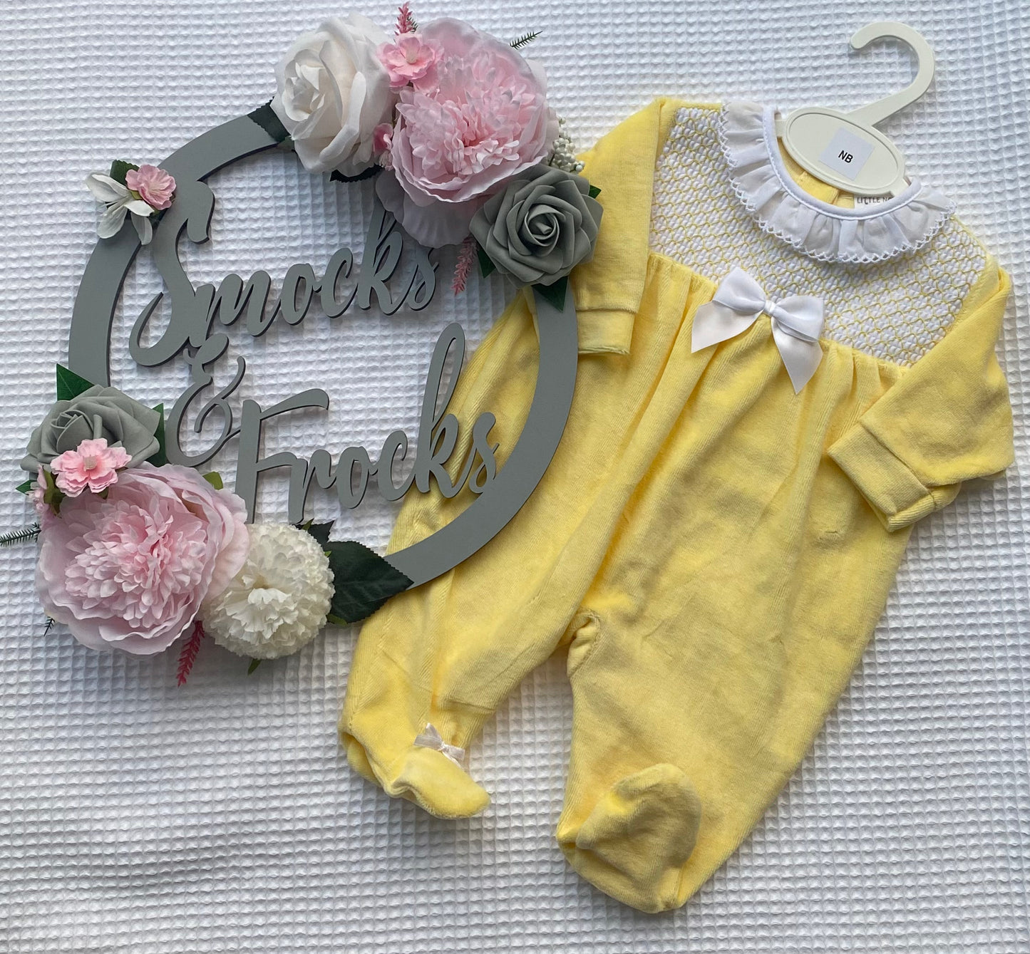 Velour Smock Babygrow with Bow Detail - LBS25/105