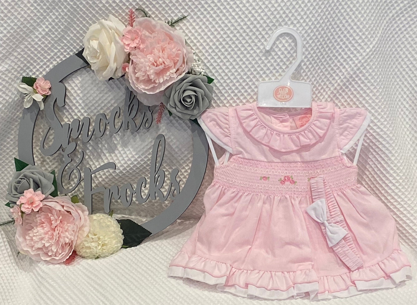 Pink Dress and Bow Headband Set with Rose Detail - F09243NB