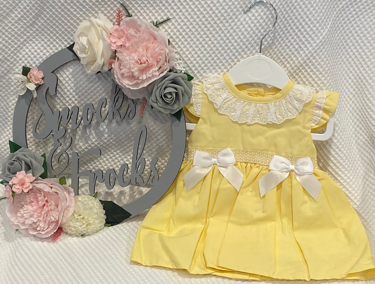 Girls Bow Dress with Lace Detail Collar - WA004