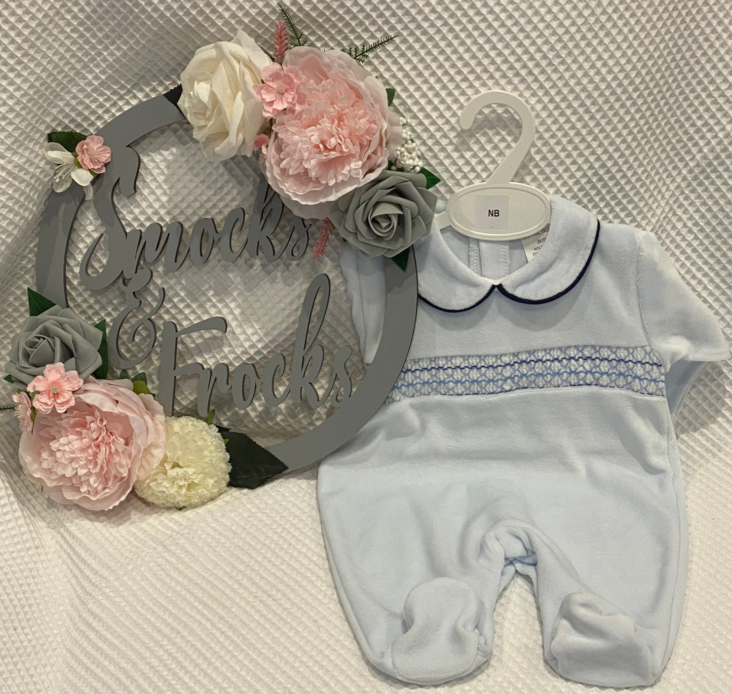 Velour Smocked Babygrow - LBS25/106 Pink, Lemon & Blue