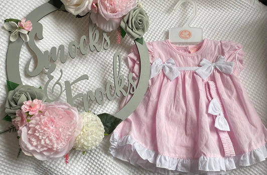 Girls Bow Detail Dress, Bloomers and Bow Headband - H12804NB