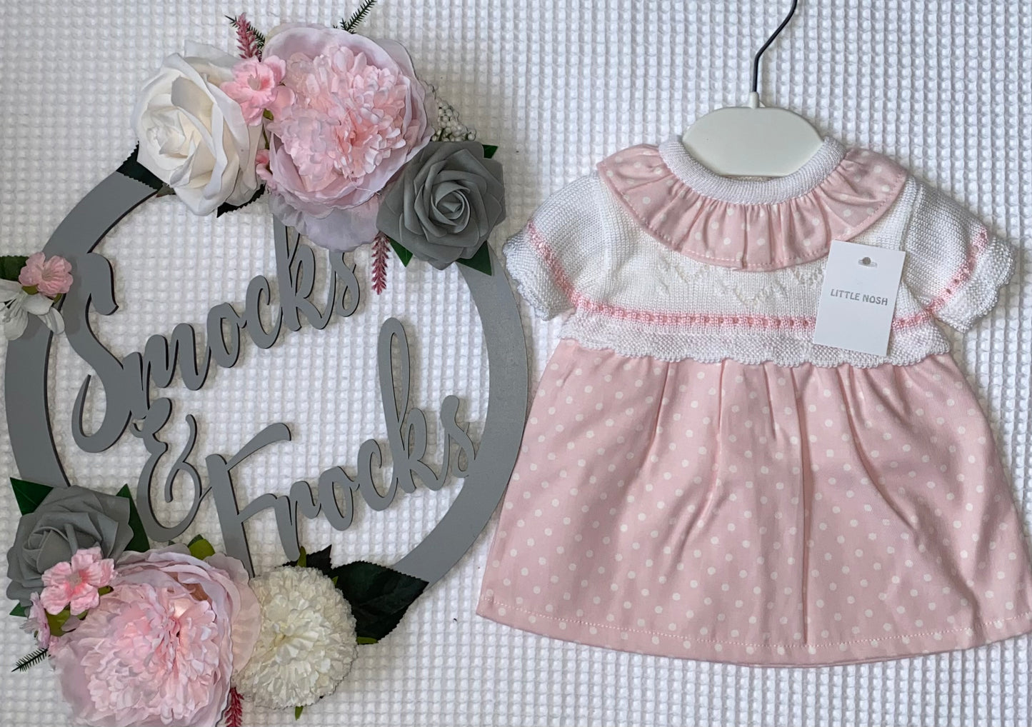 Girls Pink Knitted and Cotton Dress with Polka Dot Detail - LN14