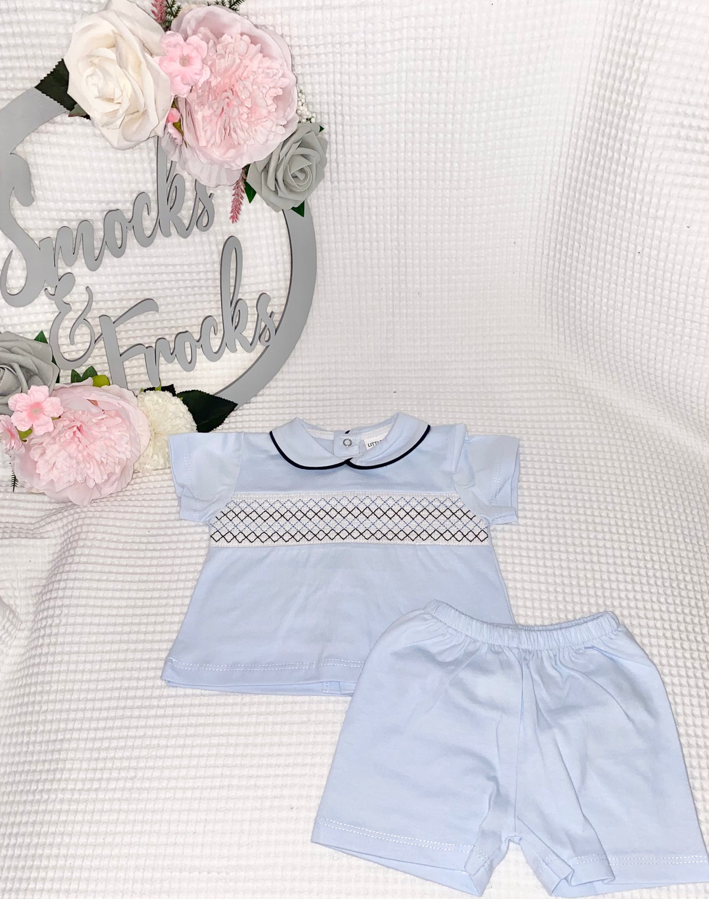 Blue Smocked Top and Short Set - HBLNS26014