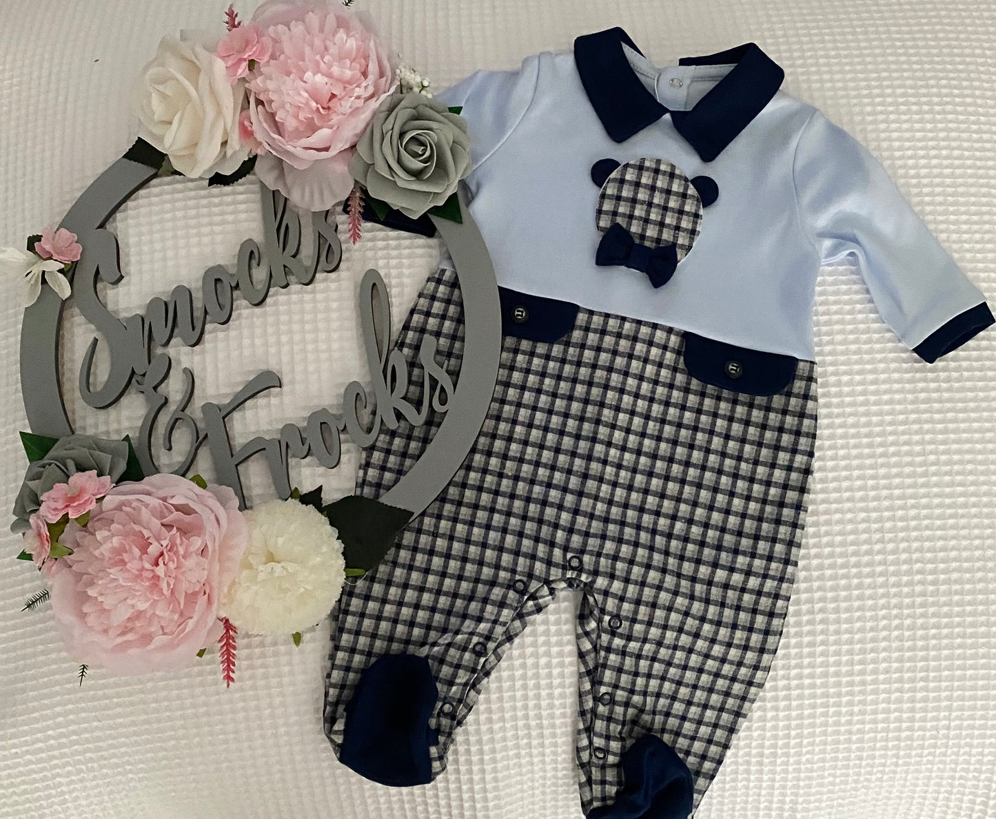 Navy Check Babygrow