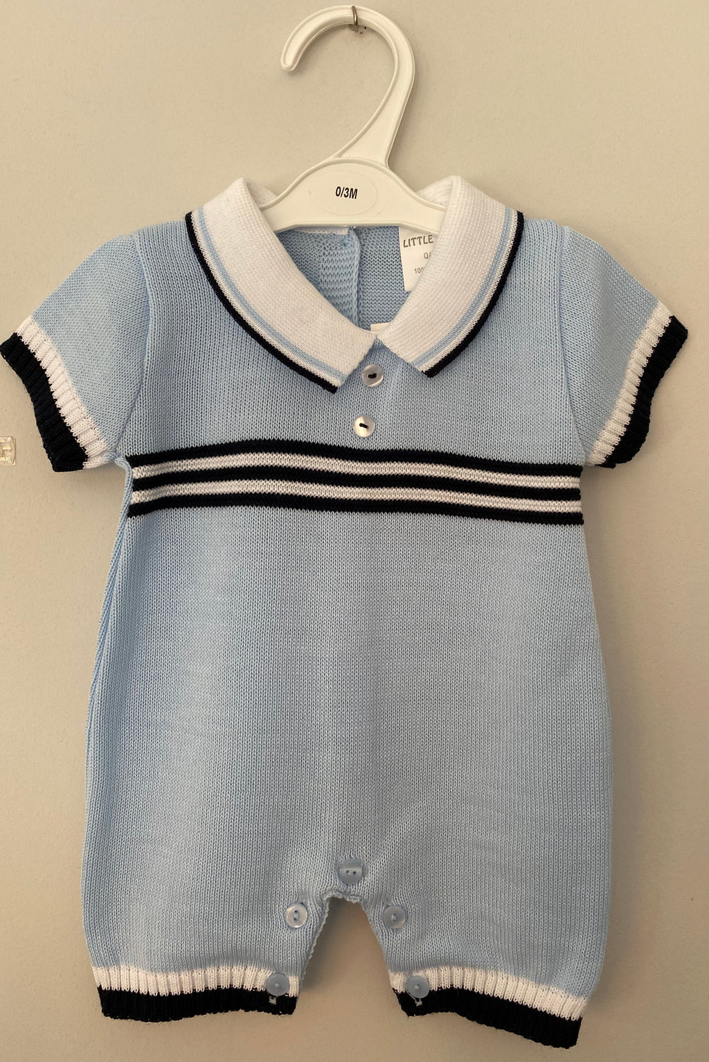 Blue and Black Stripe Knitted Romper - 4380