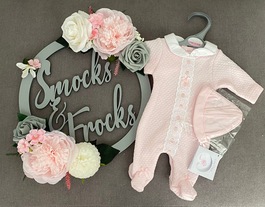 Lace and Bow Babygrow and Hat Set - TB20-370