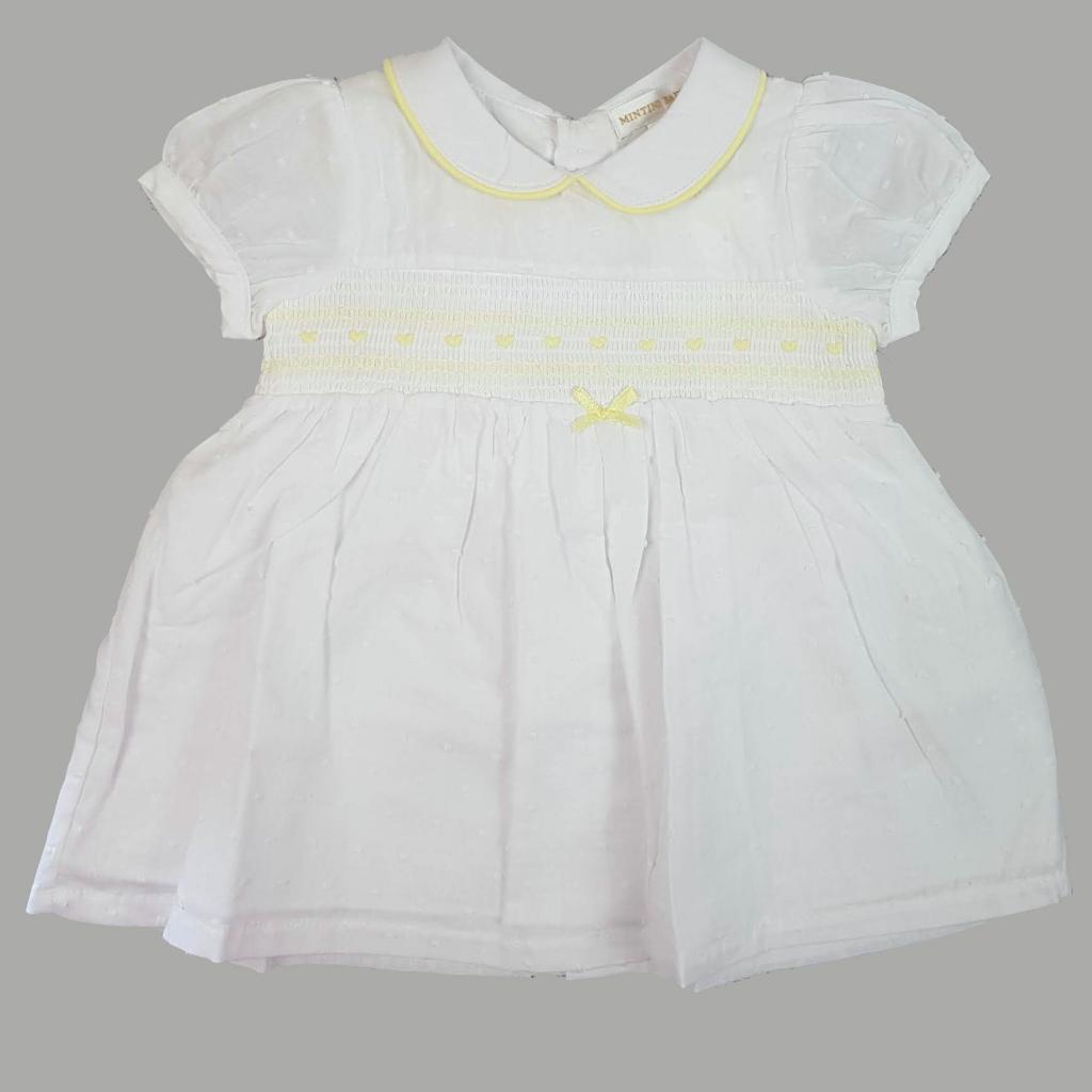 White and Lemon Smocked Dress - MB3309Y