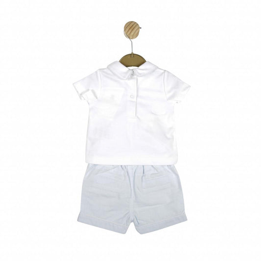 Boys White and Blue Smocked Short Set - MB4905