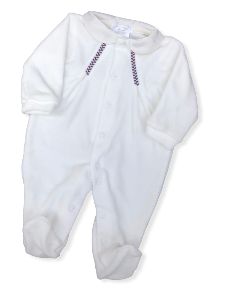 Velour Smocked Babygrow with Red and Blue Detail - DB121306