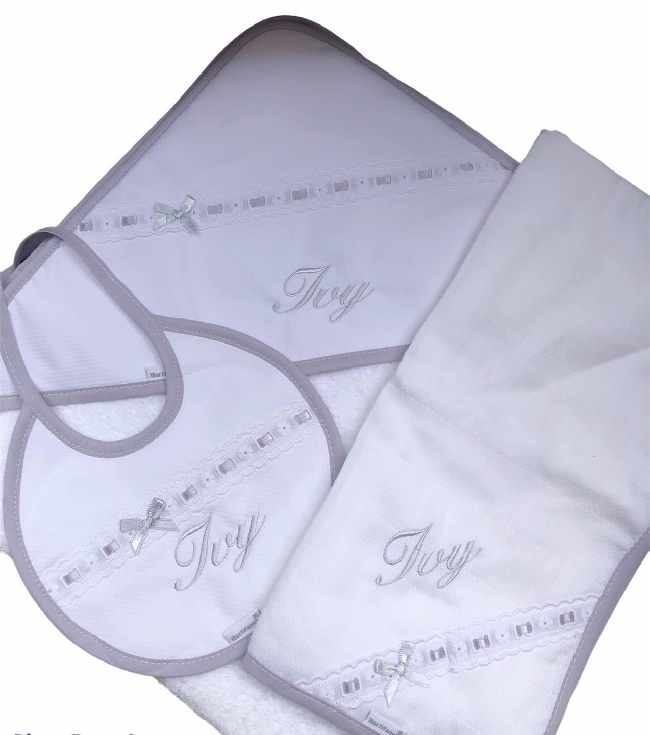 Personalised Towel, Bib and Muslin with Ribbon Detail - T75L