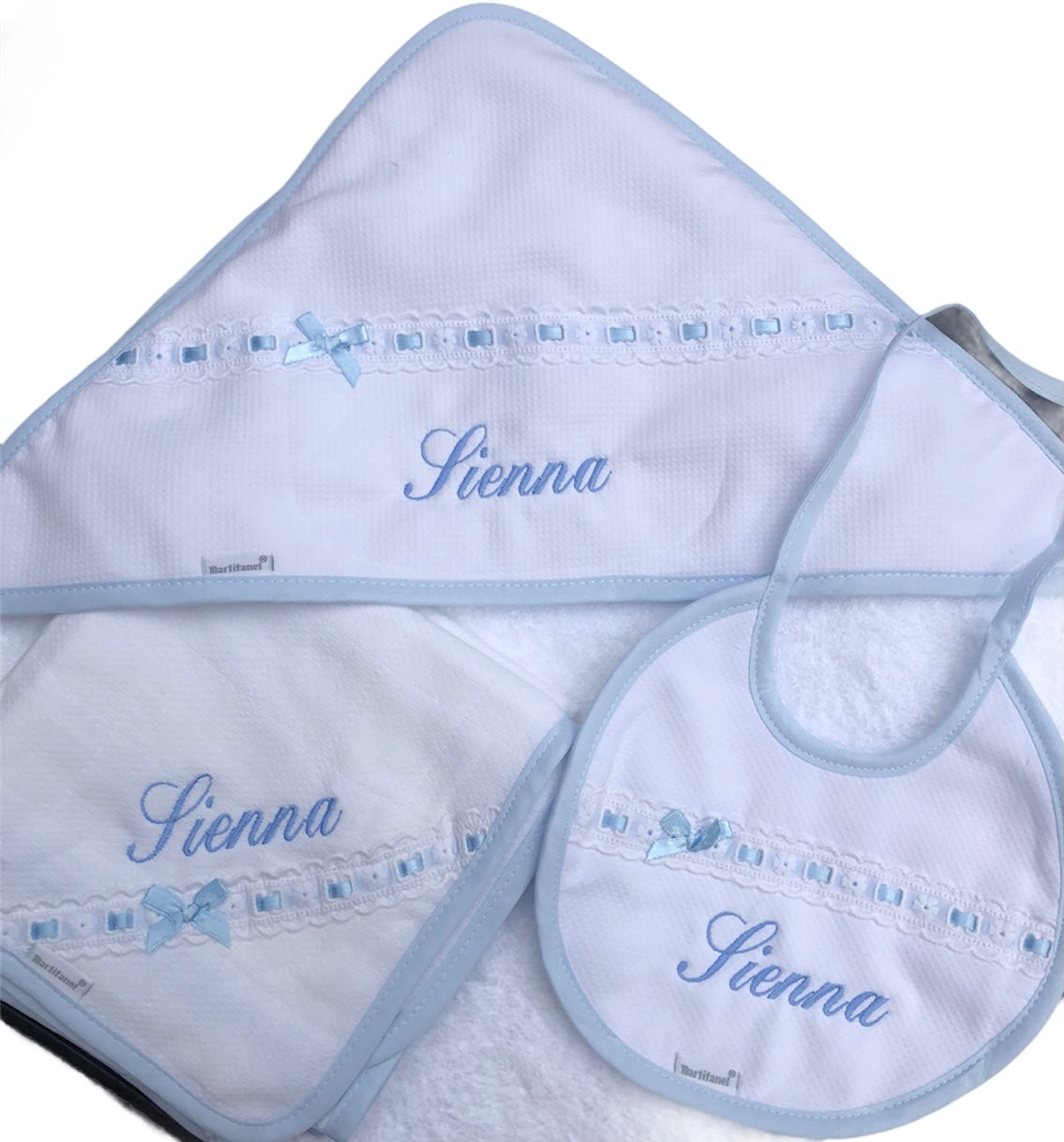 Personalised Towel, Bib and Muslin with Ribbon Detail - T75L