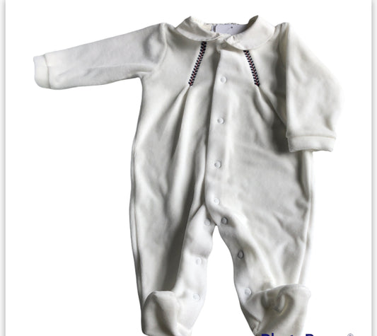Velour Smocked Babygrow with Red and Blue Detail - DB121306