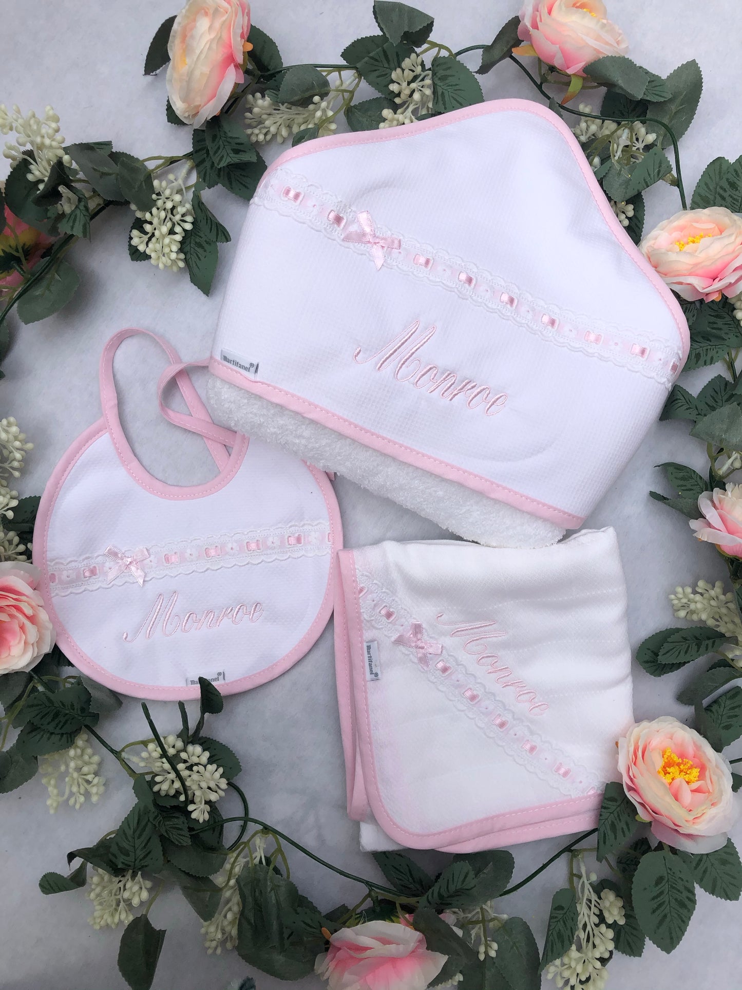 Personalised Towel, Bib and Muslin with Ribbon Detail - T75L