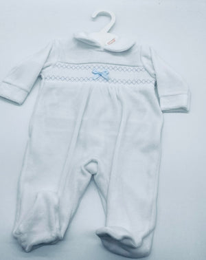 Velour Babygrow with Smock and Bow Detail - 1000