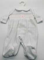 Velour Babygrow with Smock and Bow Detail - 1000