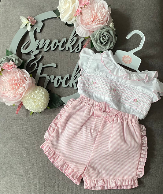 Girls Pink Smocked 2 piece set - B03970