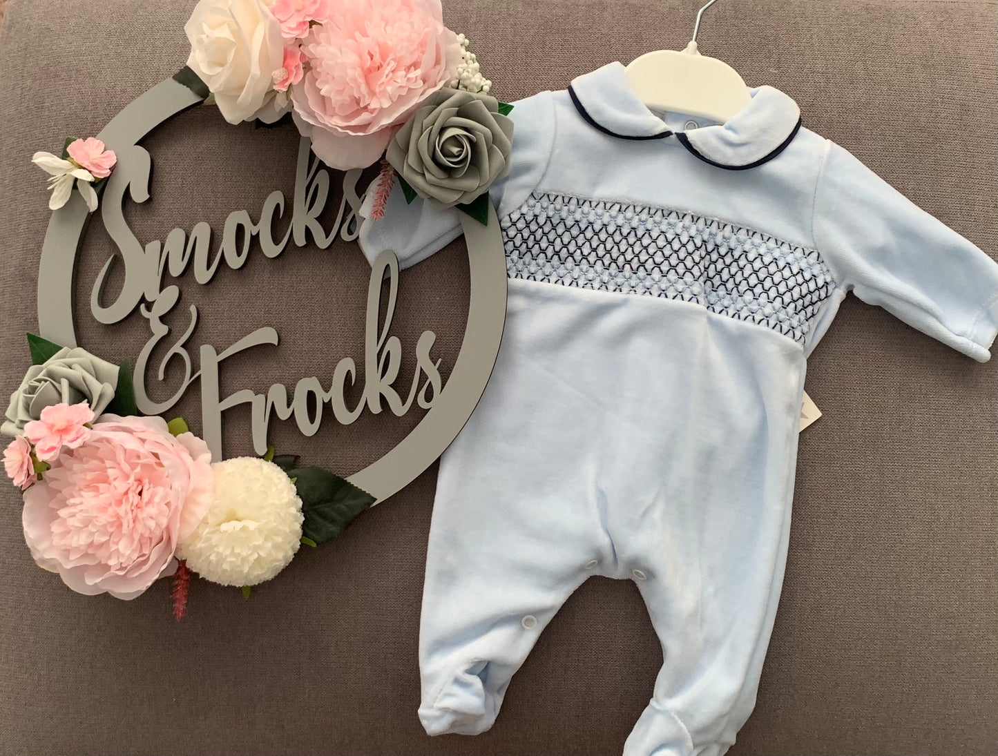 Boys Velour Smocked Babygrow - SG68-V