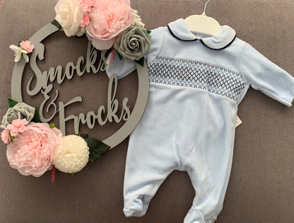 Boys Velour Smocked Babygrow - SG68-V