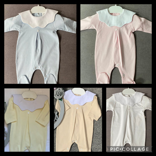 Cotton Babygrow with Scallop Collar - 5 Colours