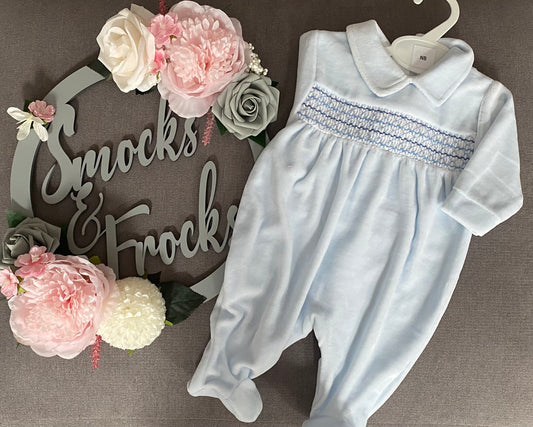 Boys Smocked Velour Babygrow - LBS23/104