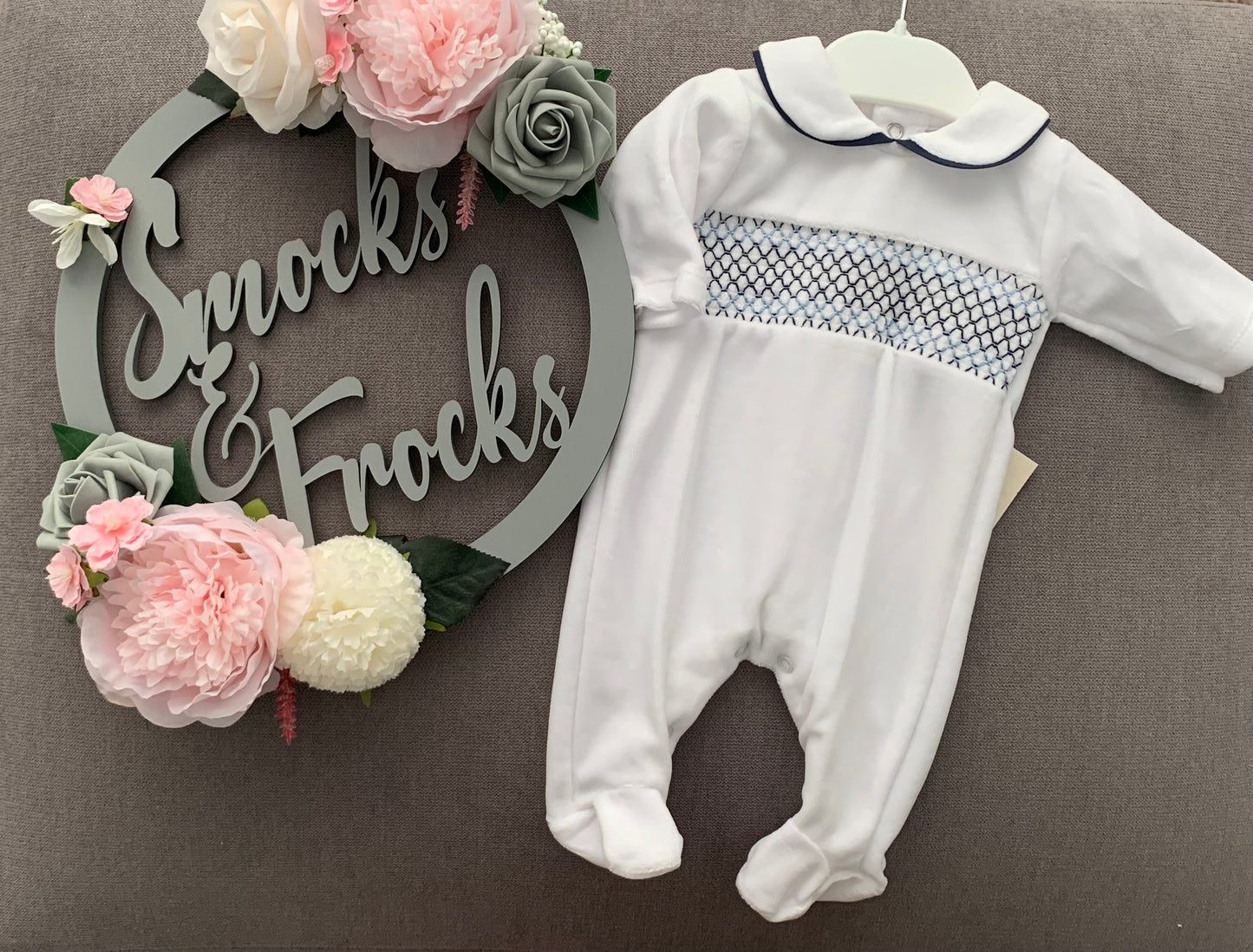 Boys Velour Smocked Babygrow - SG68-V