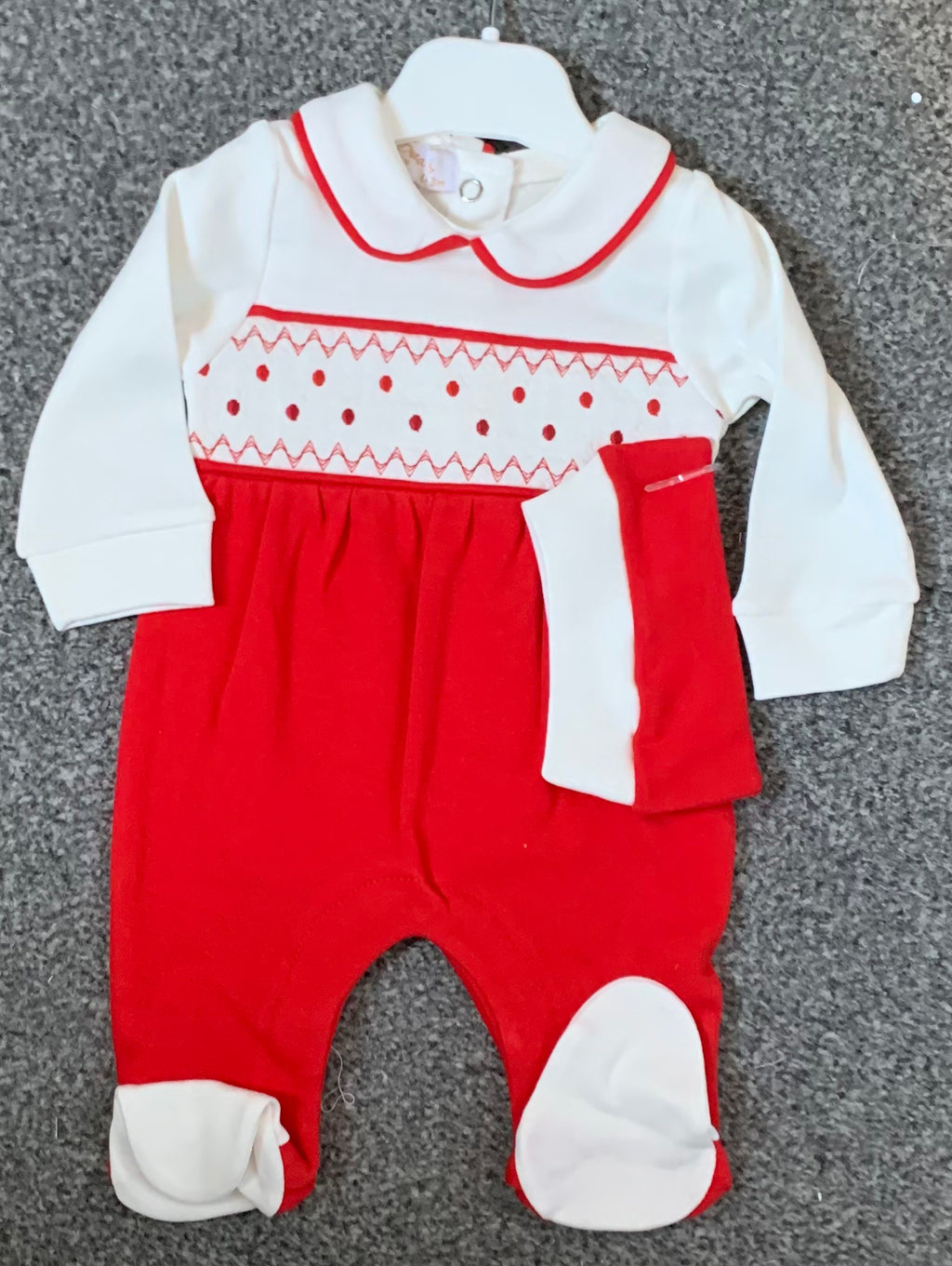 Red and Ivory Smocked Babygrow & Hat