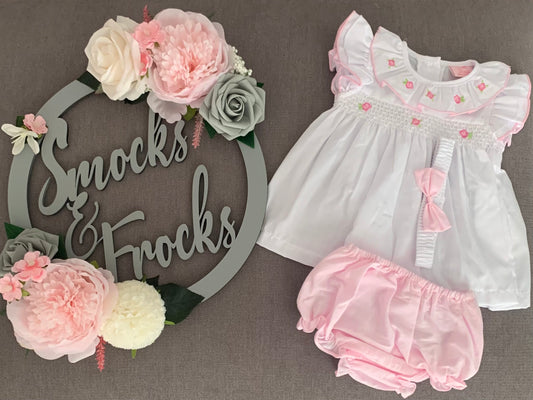 Rose and Smocked Detail Dress with Bow Headband - D06367