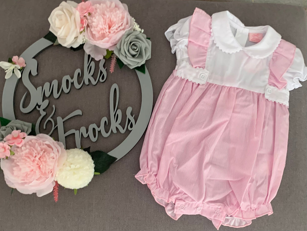 Rock-A-Bye - White and Pink Striped Romper - D06533
