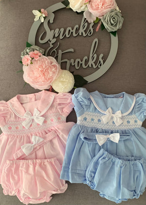 Smocked Dress with Bow Detail and Matching Headband - D06364B