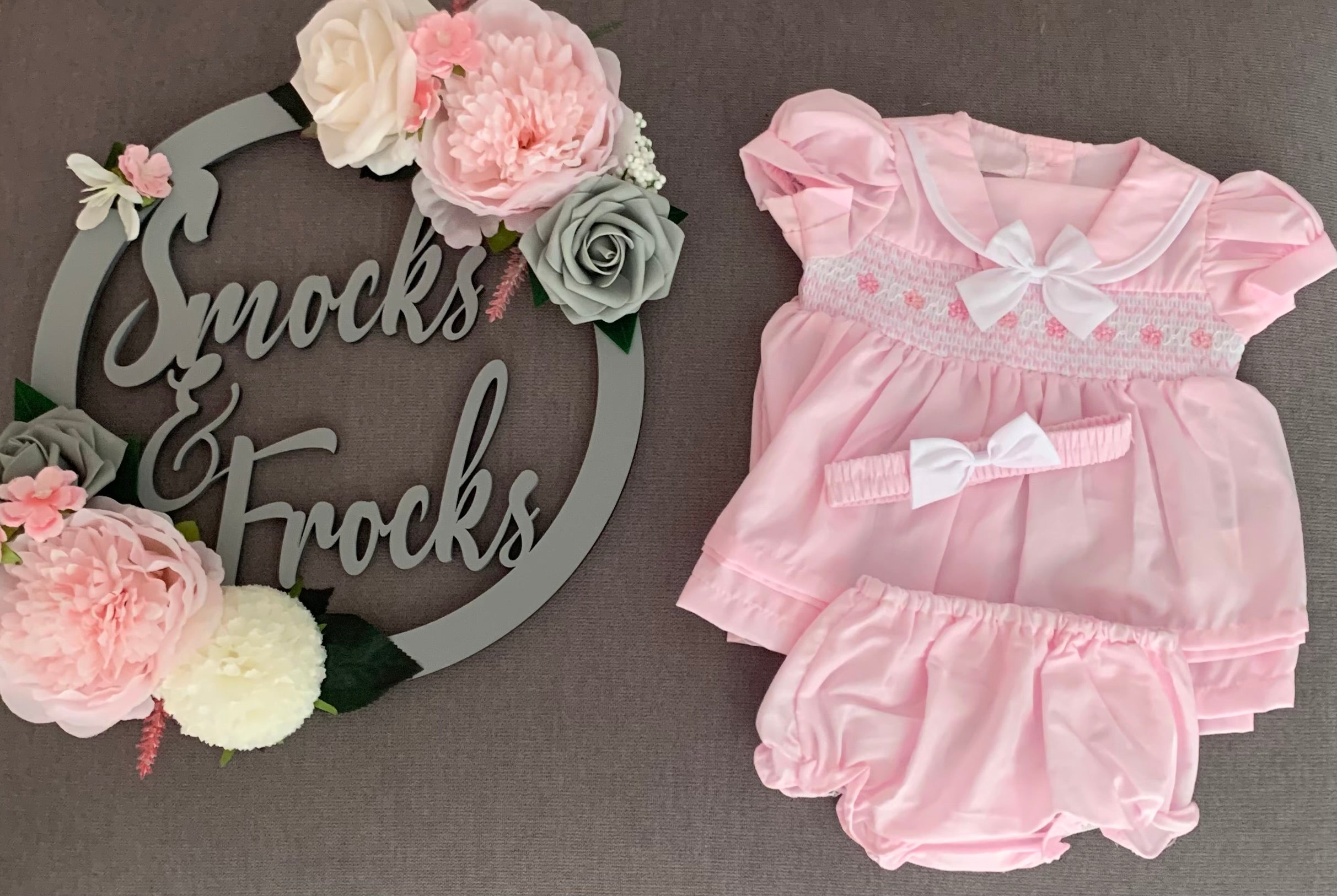 Rock-A-Bye - Smocked Dress with Bow Detail and Matching Headband - D06364B