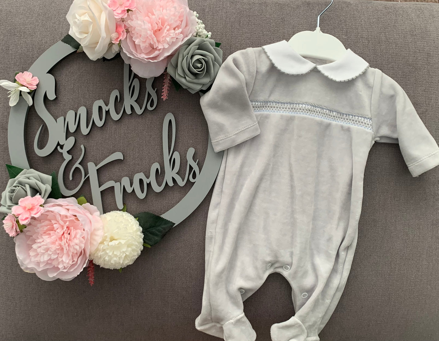 Boys Velour Smocked Babygrow - SG127