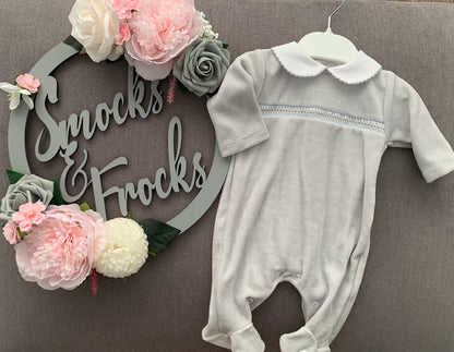 Boys Velour Smocked Babygrow - SG127